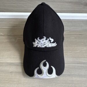 No Fear Vintage Fitted‎ L/XL Hat Cap Black White Flames Skater Grunge 90's-2000s